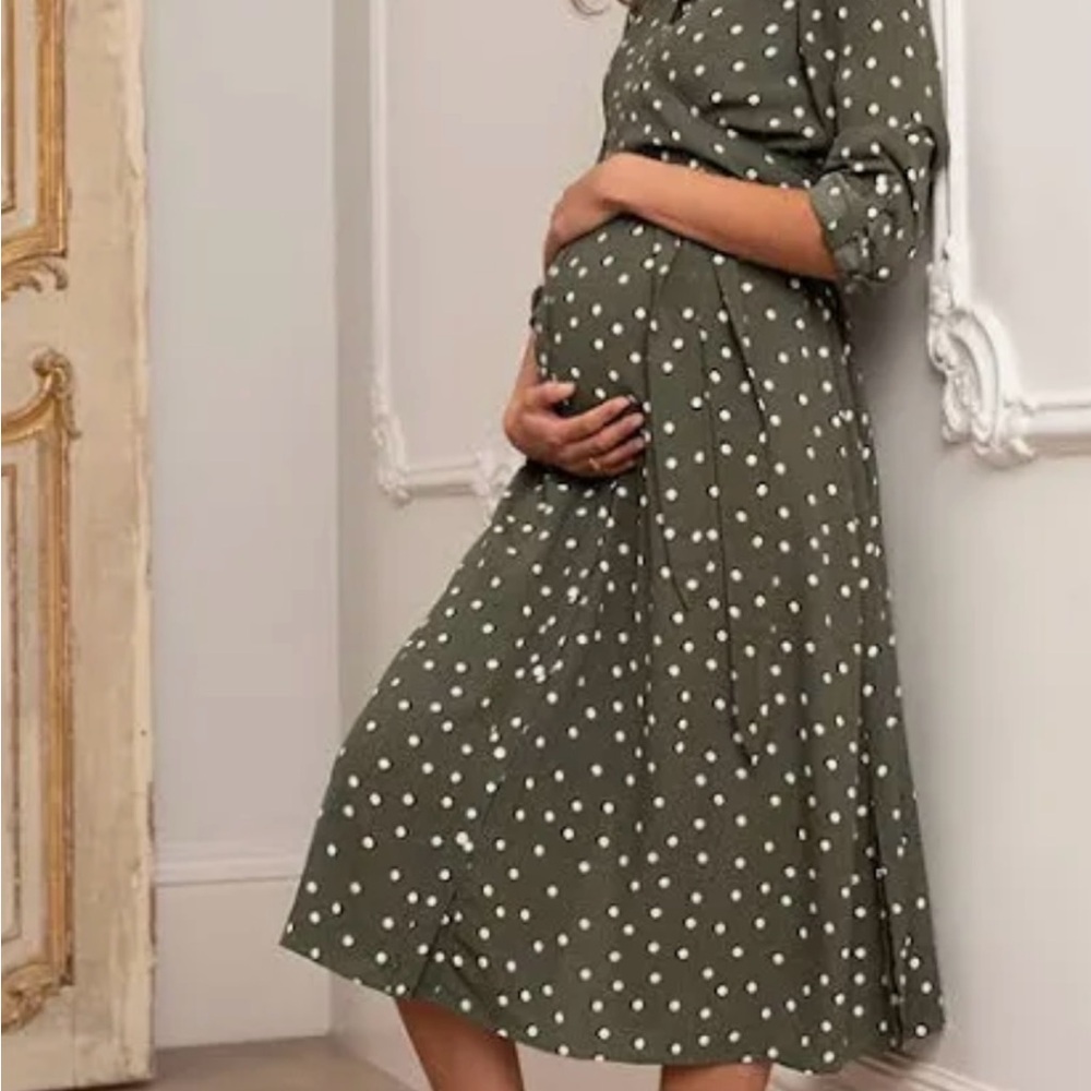 Seraphine Khaki polka-dot maternity and nursing dress